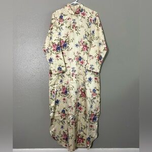 Vintage Barbizon Cuddleskin Floral Nightgown Sz M Button Collared Brushed Satin